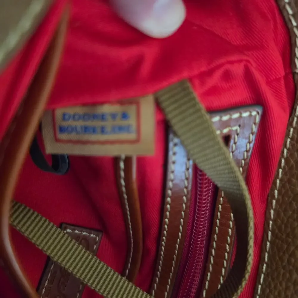 Dooney & Bourke Tan Pebble Grain Logo Lock Small Satchel